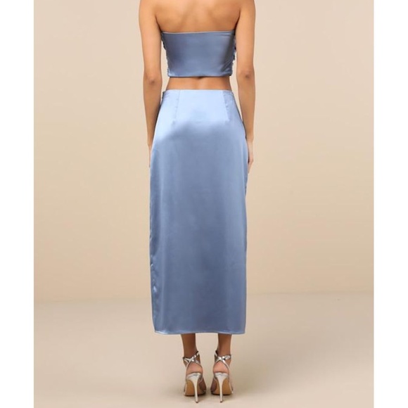 Lulu's Blue Strapless Satin Dress - Picture 9 of 12